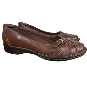 Clarks Bendables Womens Brown Leather Slip On Comfort Shoes Casual Loafers sz 7